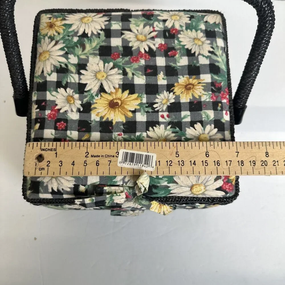 Sewing Box Basket Vintage Square‎ Floral Design Padded w/ Handle